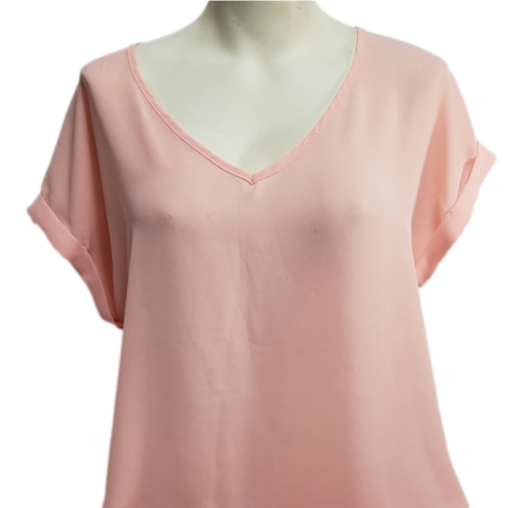 Pink Rose Sheer Short Sleeve Blouse